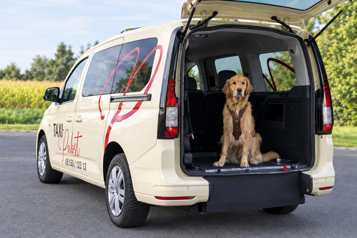Hund im Kofferraum eines Taxi-Pabst-Fahrzeugs